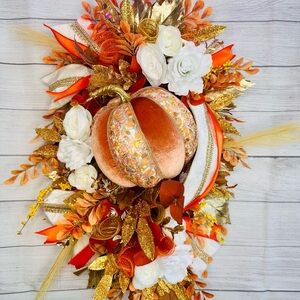 Autumn Harvest Pumpkin Swag with Gold and Orange Accents